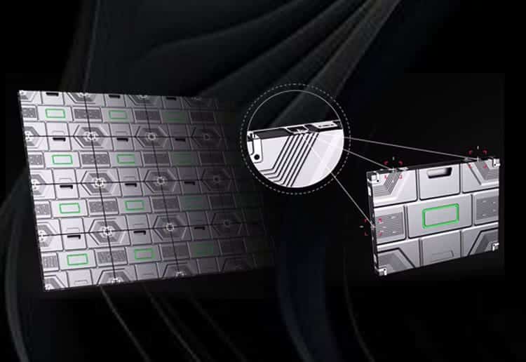 Indoor LED display seamless cabling with inner cable connection