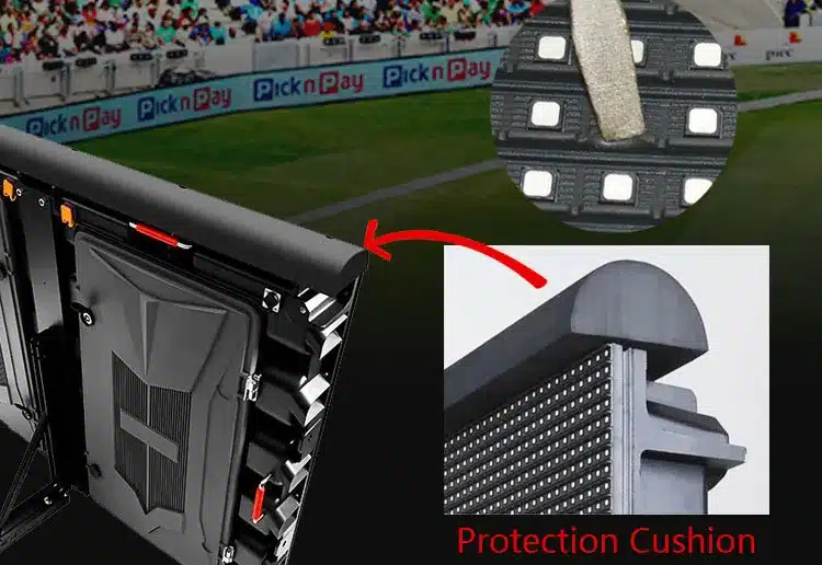Pitchside LED board with EVA padding and silicone mask protecting football players